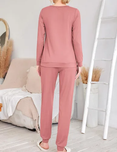 Miniatura 168 de Ekouaer Conjunto de pijama de manga larga para mujer, ropa de dormir suave con cuello redondo y bolsillos