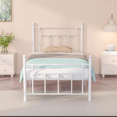 Miniatura 9 de VECELO Base de cama de plataforma metálica de tamaño matrimonial con cabecera y estribo, soporte de listones de acero resistente, base de colchón