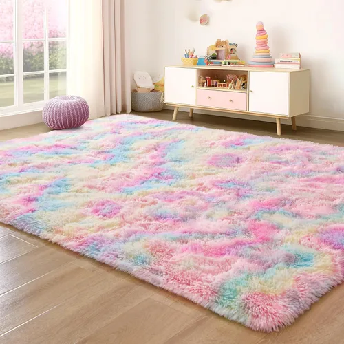 Miniatura 37 de Foxmas - Alfombra para centro de habitación, esponjosa y ultrasuave, para dormitorio, habitación de los niños, habitación del bebé, afelpada, Azul