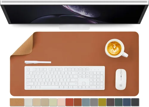 Miniatura 68 de Tapete de escritorio grande de corcho natural y cuero, tapete de escritorio ecológico, protector de escritorio de doble cara, tapete de teclado Café