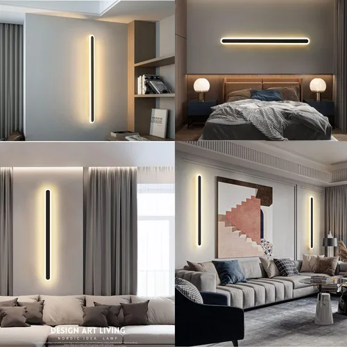 Miniatura 7 de Paquete de 2 luces LED de pared modernas de 47 pulgadas de largo, 24 W, blanco cálido, 110 V, lámpara de pared rectangular negra, elegante acrílico