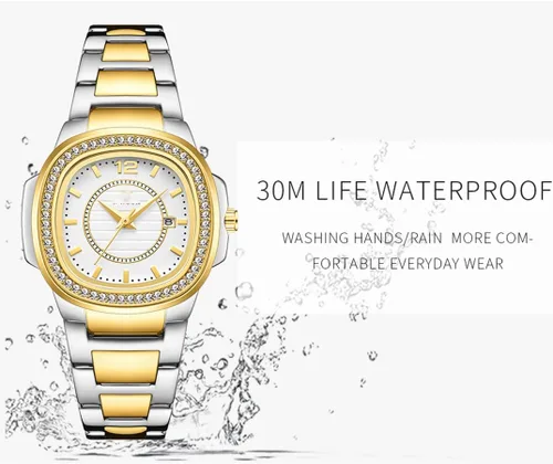 Miniatura 4 de Relojes de mujer Moda Cuadrado Dial Acero Inoxidable Impermeable Fecha Diamante Damas Vestido Relojes de Pulsera