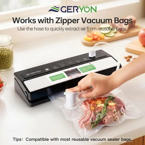 Miniatura 5 de GERYON Máquina selladora al vacío para alimentos secos y húmedos, funciona con bolsas de vacío reutilizables, diseño compacto con controles táctiles