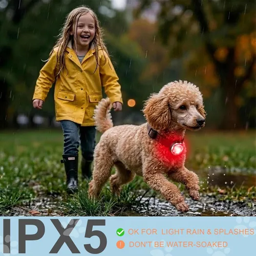 Miniatura 7 de Paquete de 2 luces para collar de perro, recargable USB-C con clip, luz LED impermeable de seguridad para mascotas con correa de silicona ajustable