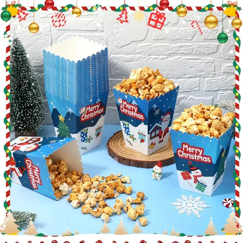 Miniatura 4 de Baderke 24 cajas de palomitas de maíz de Navidad, mini caja de dulces de Navidad, caja de golosinas de galletas, muñeco de nieve, Papá Noel, copo