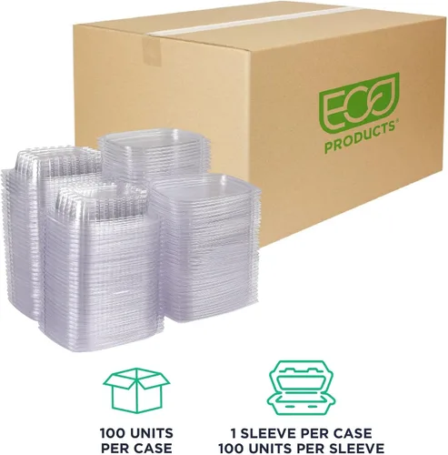 Miniatura 2 de ECO PRODUCTS Contenedores de delicatessen compostables de 8oz transparentes rectangulares con tapas, paquete de 100, para preparación de comidas