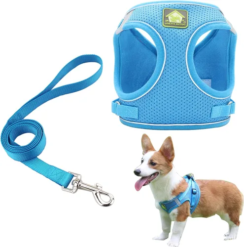 Miniatura 8 de Juego de arnés y correa suave para perros pequeños y pequeños, arnés de malla para cachorros, chaleco reflectante ajustable para perros pequeños