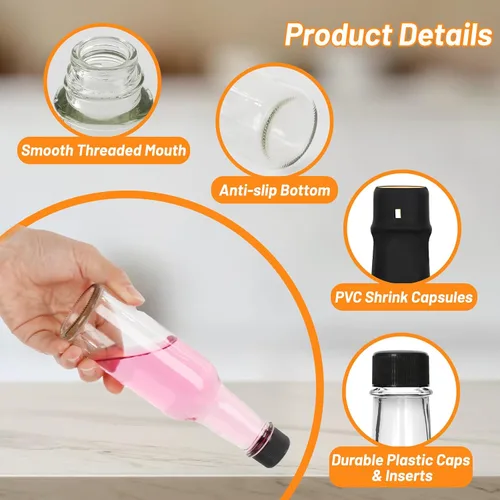 Miniatura 3 de Alotpower Paquete de 35 botellas de salsa picante de 5 onzas, botellas vacías de vidrio transparente con tapas de rosca negras a prueba de fugas