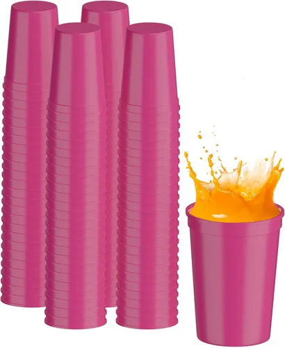 Miniatura 45 de PartyPrints Paquete de 100 vasos de plástico en blanco reutilizables de 10 a 12 onzas, vasos de estadio a granel, sin BPA, aptos para lavavajillas