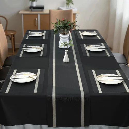 Miniatura 6 de FAVE Juego de 12 manteles individuales negros tejidos con hilo dorado de vinilo para bodas, banquetes, cumpleaños, fiestas, restaurantes