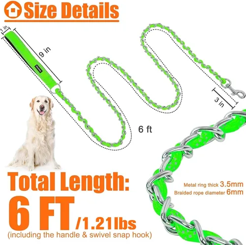Miniatura 3 de HOMIMP Correa de perro a prueba de masticación para perros medianos y grandes, correas de cadena metálica reflectantes de 6 pies resistentes