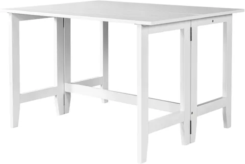 Miniatura 7 de Mesa de comedor extensible de madera de granja con hojas colgantes para lugares pequeños, color blanco TJ429