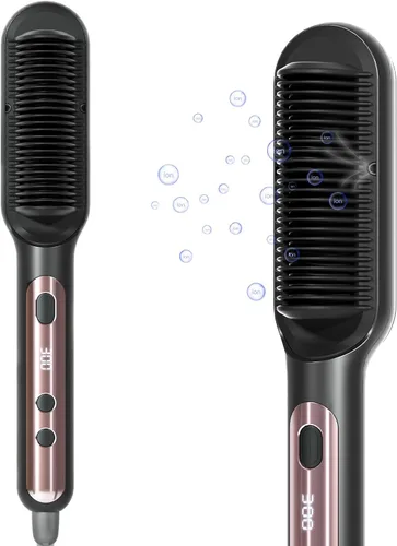 Cepillo alisador de cabello con 9 temperaturas, cepillo alisador iónico negativo para el cuidado de la liebre, peine alisador de cerámica con diseño