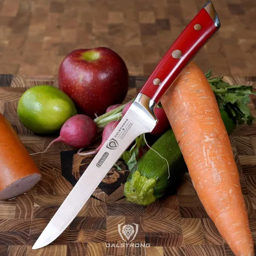 Miniatura 7 de Dalstrong Cuchillo para deshuesar, 6 pulgadas, serie Gladiator, acero alemán de alto carbono, mango ABS rojo carmesí, talla de carne, recorte
