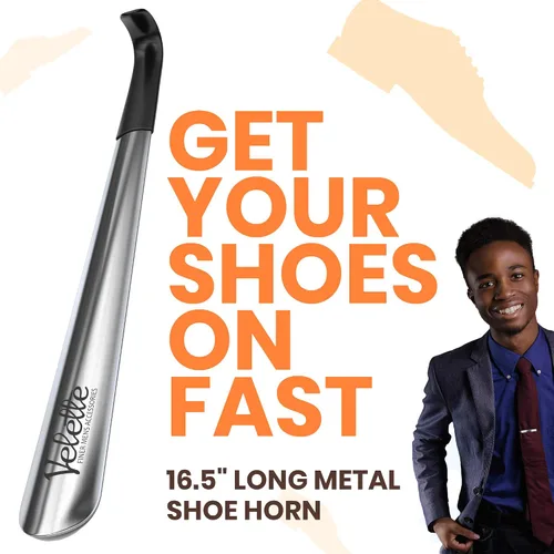 Miniatura 2 de Velette Metal Shoe Horn - 16.5" Long Handle Shoe Horns for Seniors, Men, Women and Kids - Shoehorn for Boots and Cowboy Boots