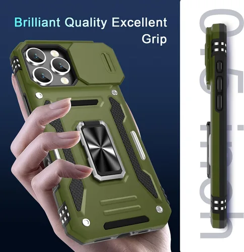 Miniatura 383 de DEERLAMN Funda para iPhone Xs Max con funda deslizante para cámara + protector de pantalla, soporte giratorio de anillo de grado militar a prueba