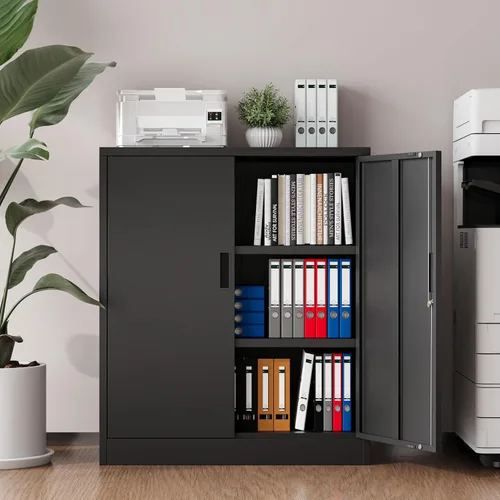 Miniatura 7 de Gabinete de almacenamiento de metal, armario de almacenamiento con bloqueo de 36 pulgadas de alto, armarios de metal con puertas y 2 estantes Negro