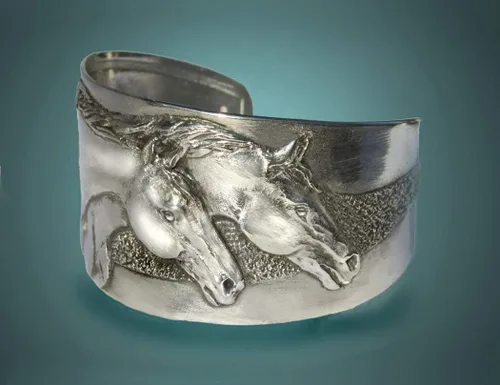 Miniatura 3 de Pulsera de Horse Lady Gifts, pulsera de puño con dos cabezas de caballo hecha a mano en EE. UU.