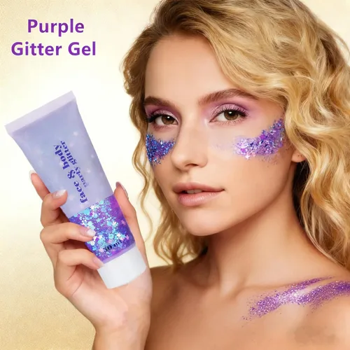 Miniatura 4 de Go Ho Gel de purpurina púrpura de sirena, purpurina holográfica para el cabello morado para niños y mujeres, lentejuelas gruesas para ojos, labios
