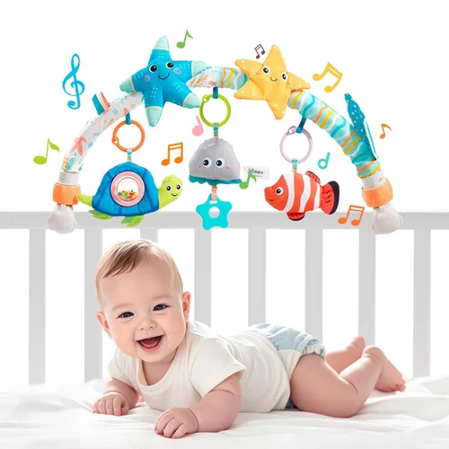 Miniatura 9 de Jollybaby Moisés cochecito móvil de juguete para bebé de 0 a 6 a 12 meses, juguete colgante de arco con clip para bebé, juguete Montessori sensorial