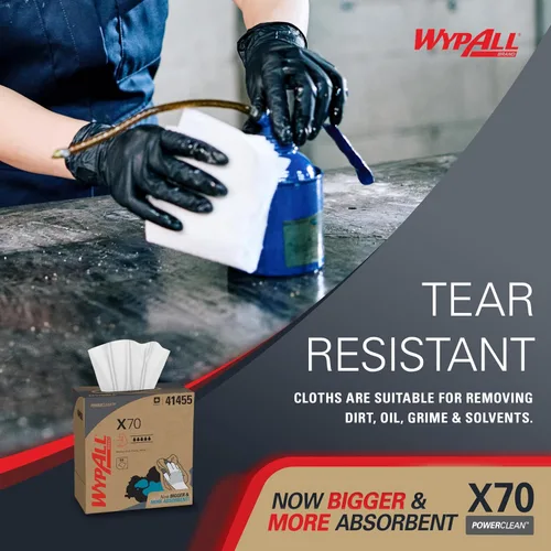 Miniatura 6 de WypAll PowerClean X70 Paños de Servicio Mediano (41455), Caja Emergente, Toallas de Larga Duración, Blanco