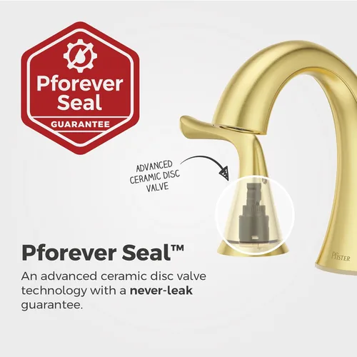 Miniatura 4 de Grifo Pfister Willa para lavabo de baño, 8 pulgadas de separación amplia, 2 manijas, 3 orificios, certificado NSF, acabado dorado cepillado, Oro