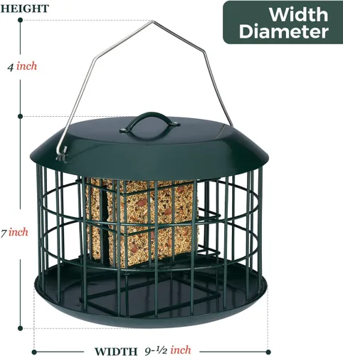 Miniatura 5 de Kingsyard Comedero de sebo a prueba de ardillas, comedero para pájaros en jaula para colgar al aire libre, todo de metal, capacidad de doble sebo