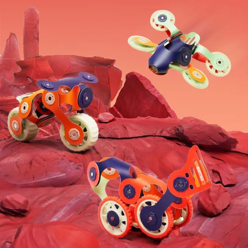 Miniatura 2 de Clixo - Paquete de Mars Rover: juguete magnético de construcción con ruedas que brillan en la oscuridad - 30 piezas magnéticas flexibles