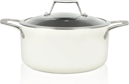 TeChef Collection | Olla de cerámica antiadherente de 5 cuartos de galón con tapa de vidrio, no tóxica, no tóxica, libre de PFAS, PFOA, PTFE (olla