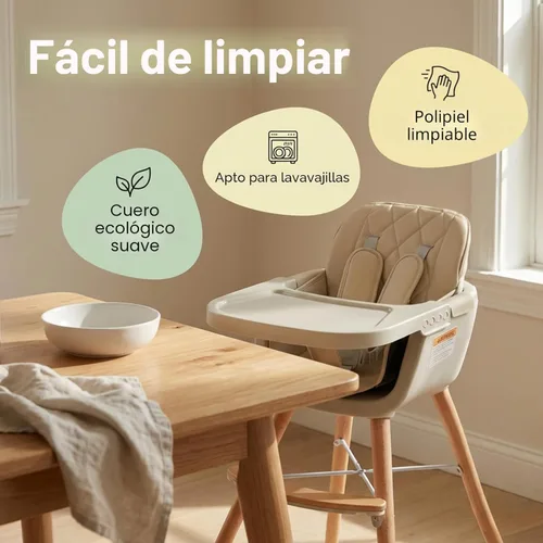 Miniatura 5 de Mallify Silla alta de madera 3 en 1, sillas altas convertibles para bebés y niños pequeños, silla alta para bebé con patas ajustables y bandeja apta