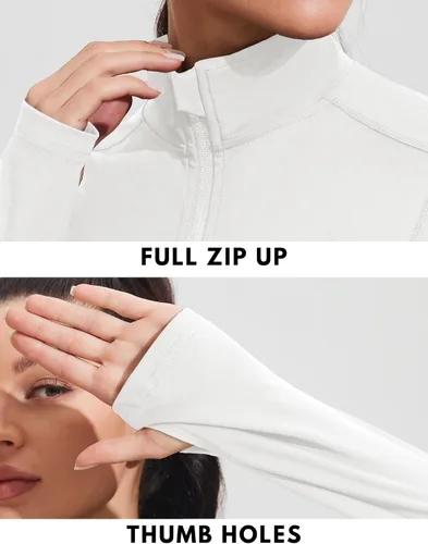 Miniatura 3 de PINSPARK Chaquetas atléticas para mujer, chaqueta de entrenamiento ajustada con cremallera completa, para correr, gimnasio, yoga, deportes, tops