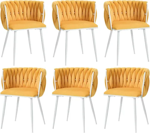 Miniatura 11 de Juego de 2 sillas de comedor de terciopelo, sillas laterales tapizadas tejidas con patas de metal plateado, Sillas de Comedor 2, sillas decorativas