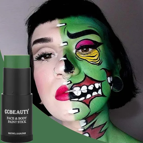 Miniatura 5 de CCbeauty Barra de pintura facial verde bruja, kit de pintura facial, base de maquillaje SFX crema verde oscuro, pintura corporal profesional