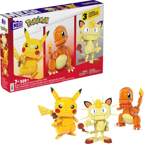 MEGA - Juego de juguetes de construcción Pokémon Kanto Region Trio con 529 piezas y 3 personajes posables, 4 pulgadas de alto, para niños
