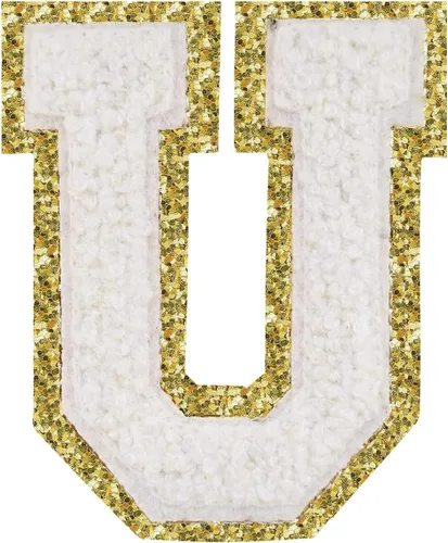 Miniatura 80 de Parches de letras termo-adhesivas de felpilla para chaquetas, parches de letras universitarias con brillantina para planchar en la letra azul A