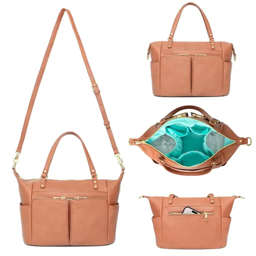 MOMINSIDE Bolsa de pañales pequeña, mini tote de pañales, bolso de pañales de cuero, bolsa de bebé cruzada con 13 bolsillos, clutch de pañales para