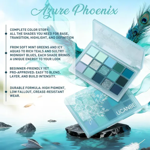 Miniatura 2 de UCANBE Paleta de sombras de ojos de 15 colores – Kit de maquillaje para ojos con brillo mate, purpurina metálica, tonos frescos en blanco, azul