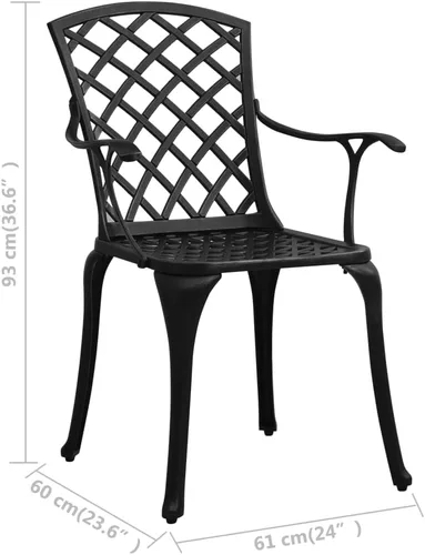 Miniatura 8 de Juego de 3 piezas de bistró de aluminio fundido negro, muebles de patio al aire libre, muebles de exterior, juego de patio, muebles de balcón