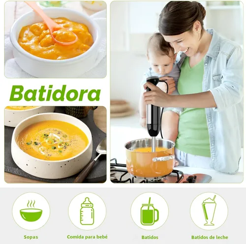 Miniatura 3 de Bonsenkitchen Batidora de inmersión de mano con procesador de alimentos, batidora de mano de 20 velocidades con modo turbo, hoja de acero