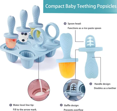 Miniatura 4 de Moldes de silicona para paletas de bebé, 6 cavidades para niños pequeños, molde para helado con palitos para jugo de frutas, yogur, moldes de Rosa