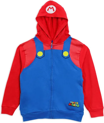 Nintendo Disfraz unisex de Super Mario Luigi Cosplay con capucha y cremallera