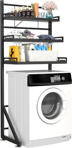 Estante de almacenamiento para lavadora de 3 niveles de altura ajustable, organizador de almacenamiento grande para baño para ahorrar espacio (negro)