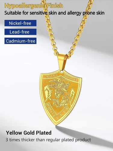 Miniatura 5 de Prosteel. - Collar con dije y cadena de San Miguel Arcángel, joyería religiosa católica.
