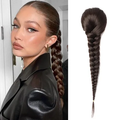 Miniatura 8 de Extensiones de cola de caballo trenzadas de espina de pescado de 15 pulgadas, extensiones de cabello sintético rizado con cordón de cola de caballo