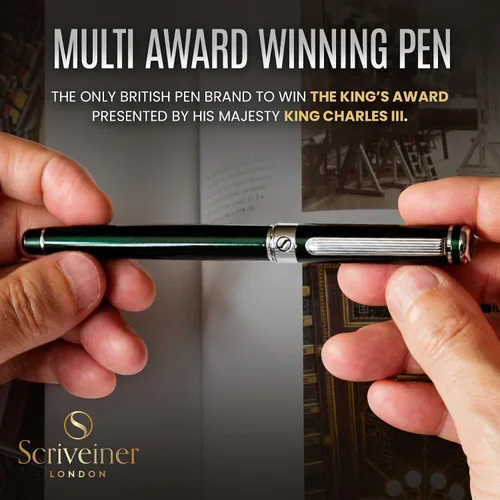 Miniatura 7 de Scriveiner British Racing Green Rollerball - Impresionante bolígrafo de lujo con acabado cromado, repuesto de tinta Schmidt, el mejor juego de 12.