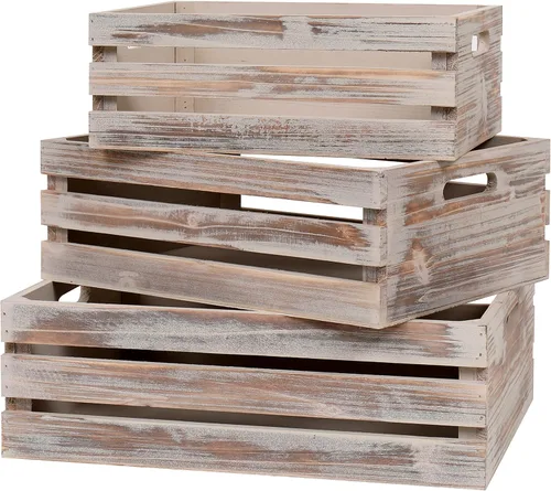 Cajas de madera grandes para almacenamiento, cajas de madera vintage decorativas de nogal para exhibición, juego de 3 cajas rústicas de madera