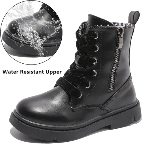 Miniatura 2 de DADAWEN Botas de tobillo con purpurina para niños y niñas, zapatos de combate impermeables con cremallera lateral para niños pequeños, niños grandes