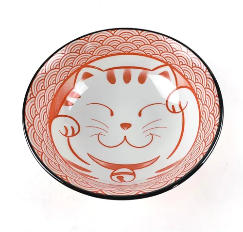 Miniatura 7 de JapanBargain 4694 - Juego de 2 cuencos de sopa y cucharas japonesas grandes de porcelana japonesa, cuencos de ramen con patrón de gato de la suerte