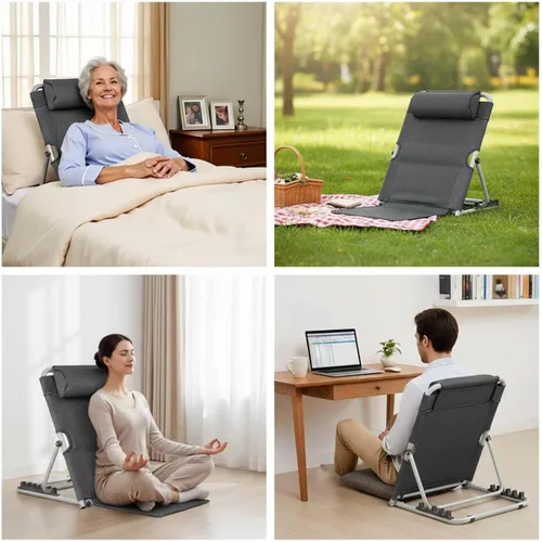 Miniatura 6 de Respaldo de cama ajustable – Soporte de respaldo de cama plegable elevador, asiento de lectura, playa, cuña plegable de 6 grados para personas