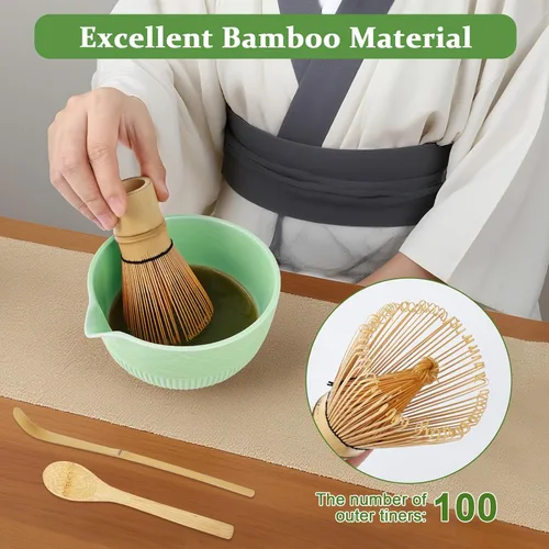 Miniatura 5 de PHILORN Juego de batidores de matcha, 9 piezas de cerámica macha, juego de batidor y cuenco con boquilla, batidores, soporte, cuchara de bambú, Cian